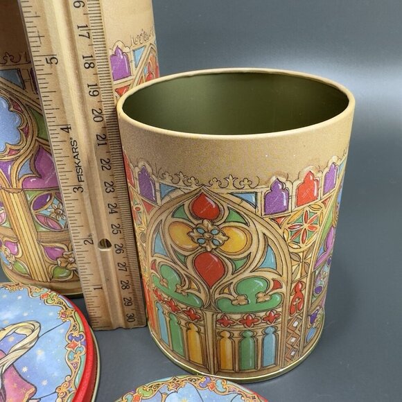 CAFFCO Tin Canister Container Storage Church Angel Dove Pattern Stacking Set 2 - Picture 6 of 15